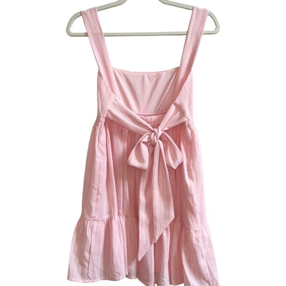 Lucy in the Sky Pastel Pink Shimmer Striped Babydoll Mini Dress Size M Party - Picture 5 of 9